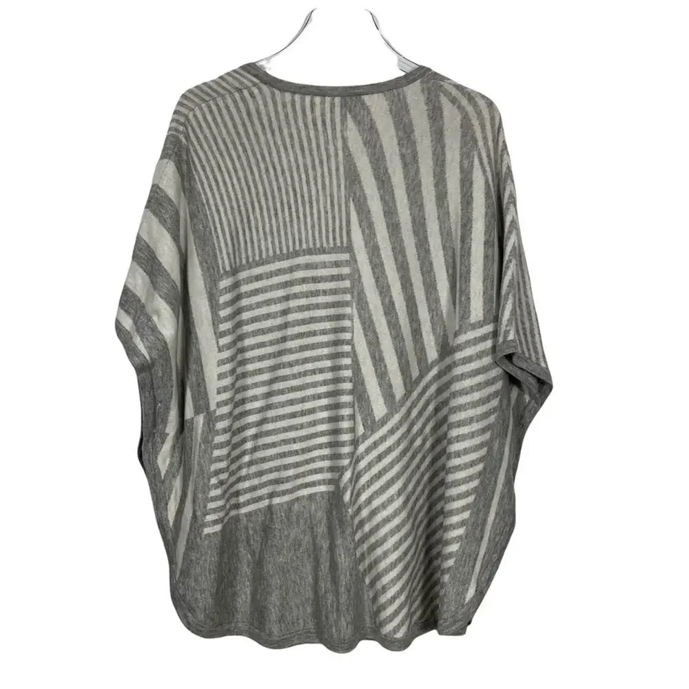 Splendid Poncho Grey White Striped Longline Wool Cashmere Size Small